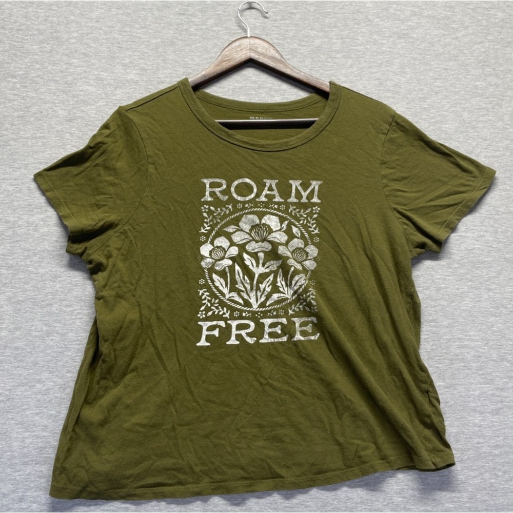 Old Navy Crew Neck T Shirt Womens Large Olive Green Graphic Roam Free Floral